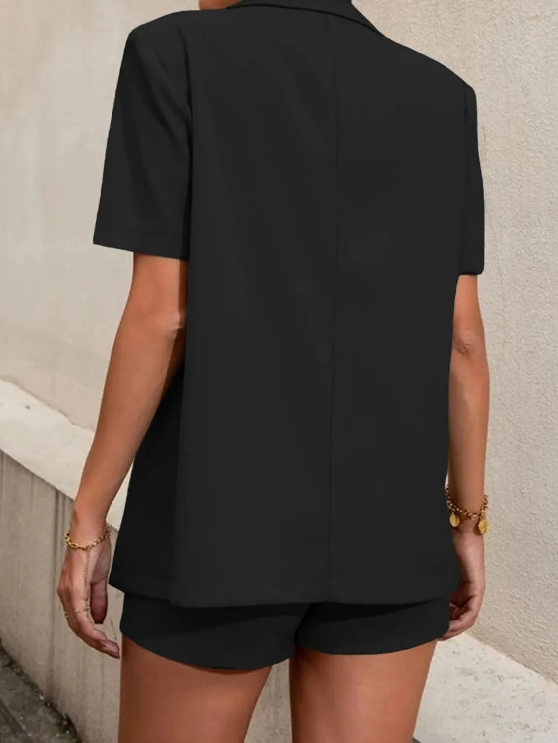 Women's Blazer Shorts Set 2 Piece Outfits Open Front Short Sleeve Blazer Jacket with Shorts Business Office Plain Suits