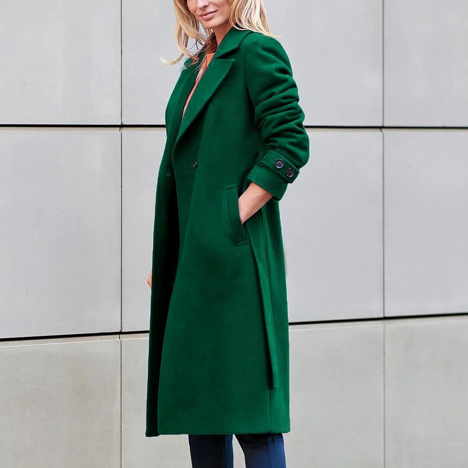 Womens Blazers Lapel Collar Trench Coat Winter Woolen Clothes Coat Trench Jacket Long Overcoat Outwear