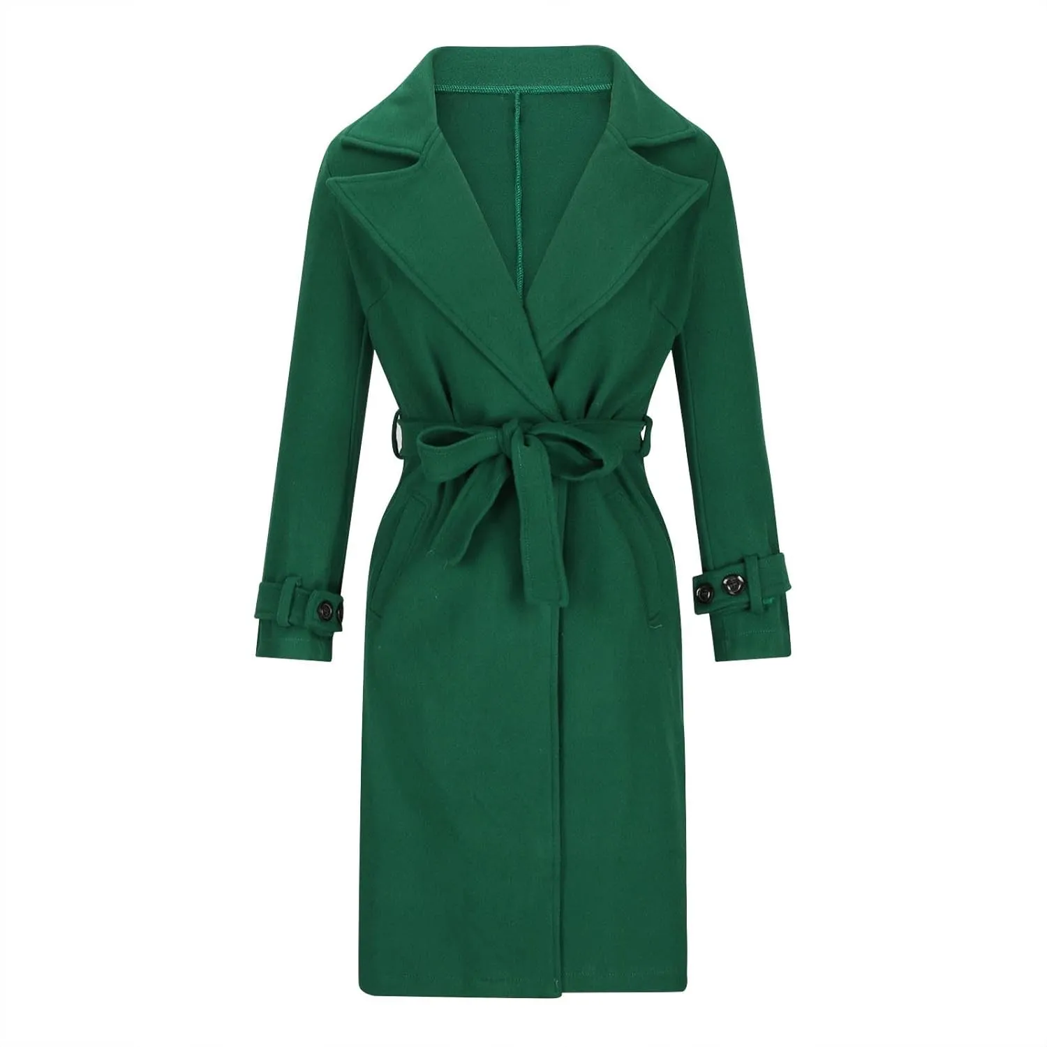 Womens Blazers Lapel Collar Trench Coat Winter Woolen Clothes Coat Trench Jacket Long Overcoat Outwear