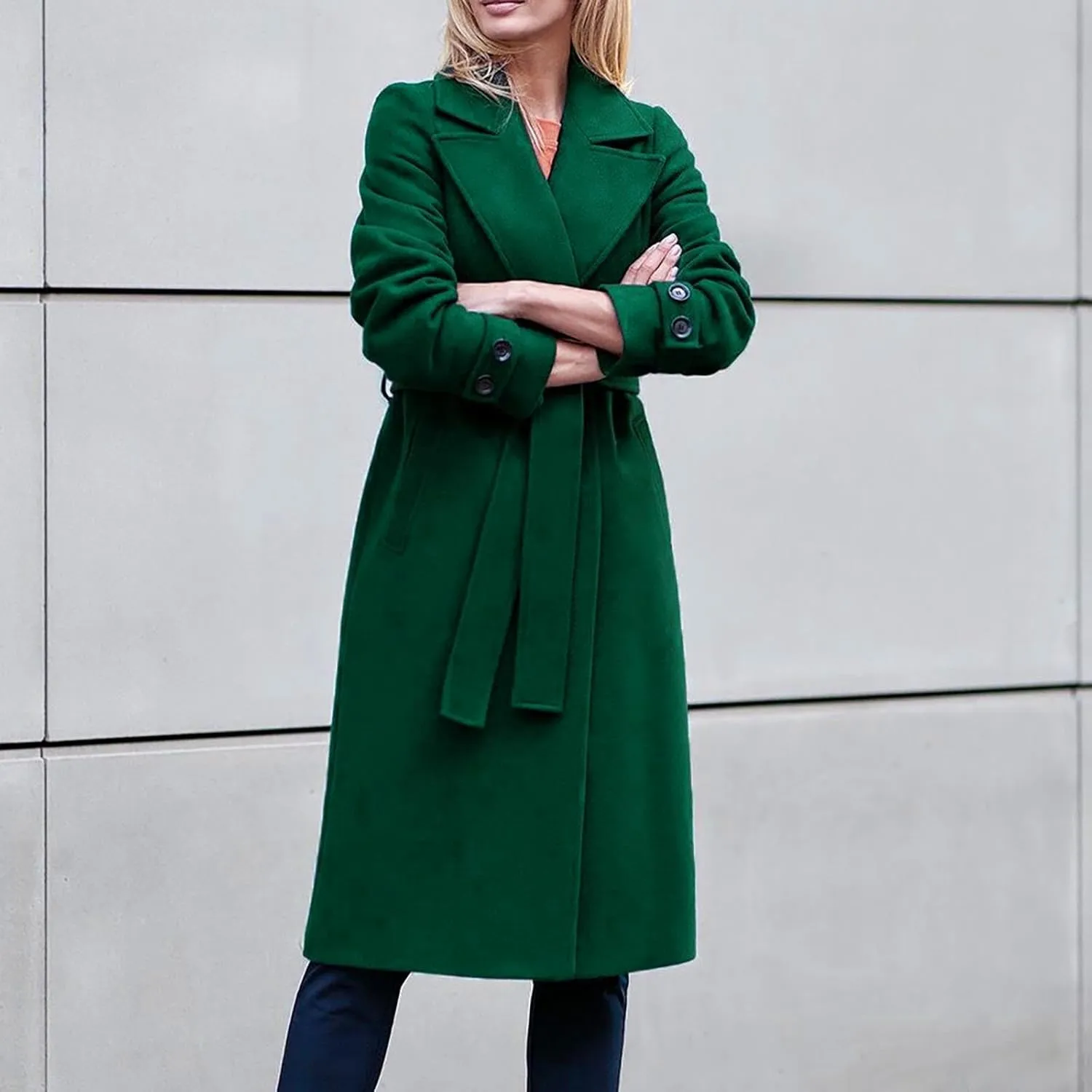 Womens Blazers Lapel Collar Trench Coat Winter Woolen Clothes Coat Trench Jacket Long Overcoat Outwear