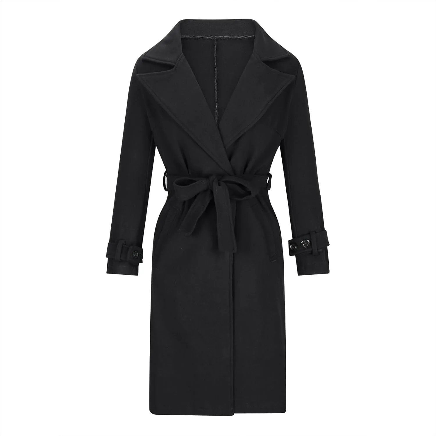 Womens Blazers Lapel Collar Trench Coat Winter Woolen Clothes Coat Trench Jacket Long Overcoat Outwear