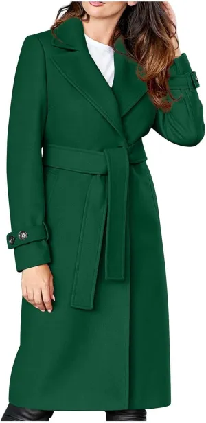 Womens Blazers Lapel Collar Trench Coat Winter Woolen Clothes Coat Trench Jacket Long Overcoat Outwear