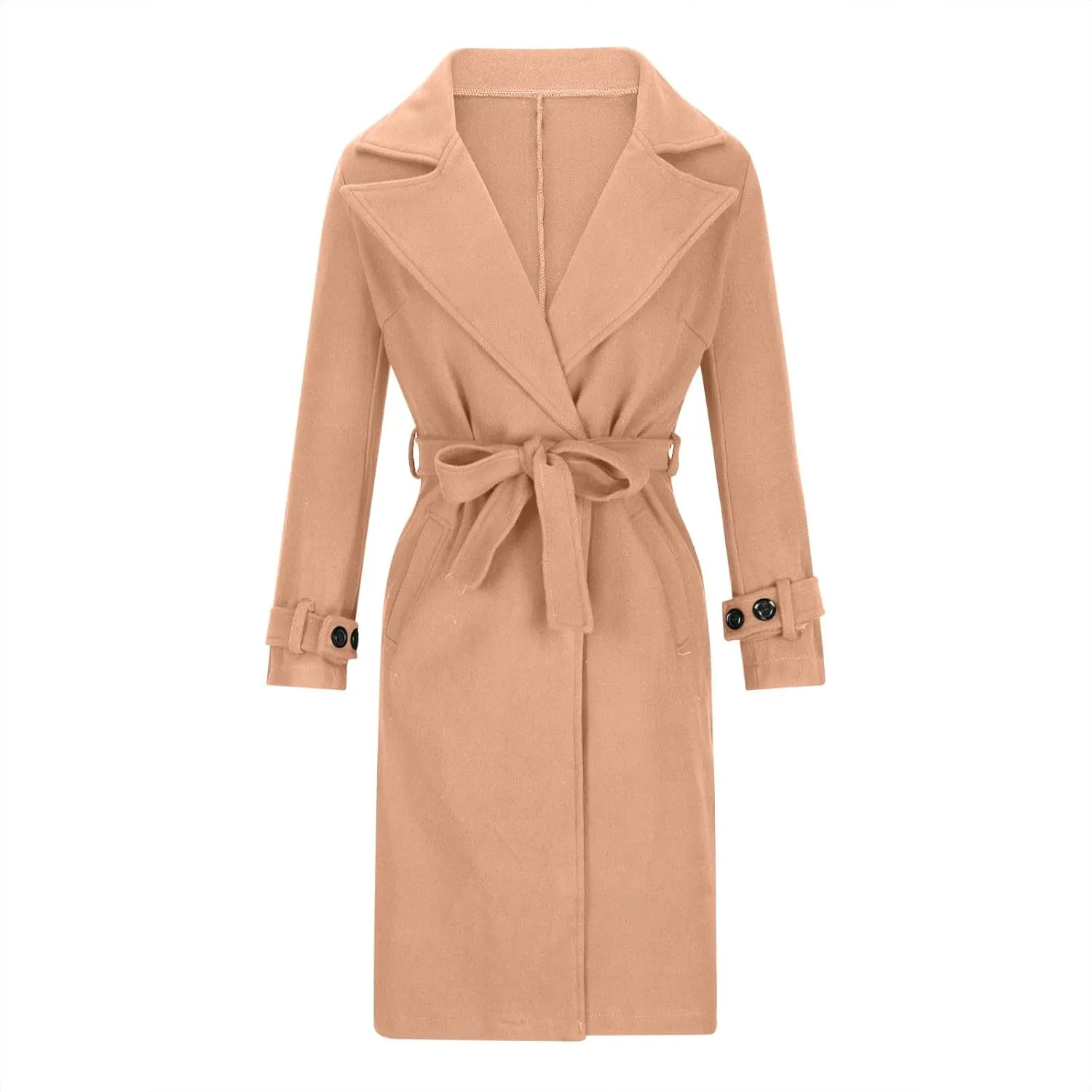 Womens Blazers Lapel Collar Trench Coat Winter Woolen Clothes Coat Trench Jacket Long Overcoat Outwear