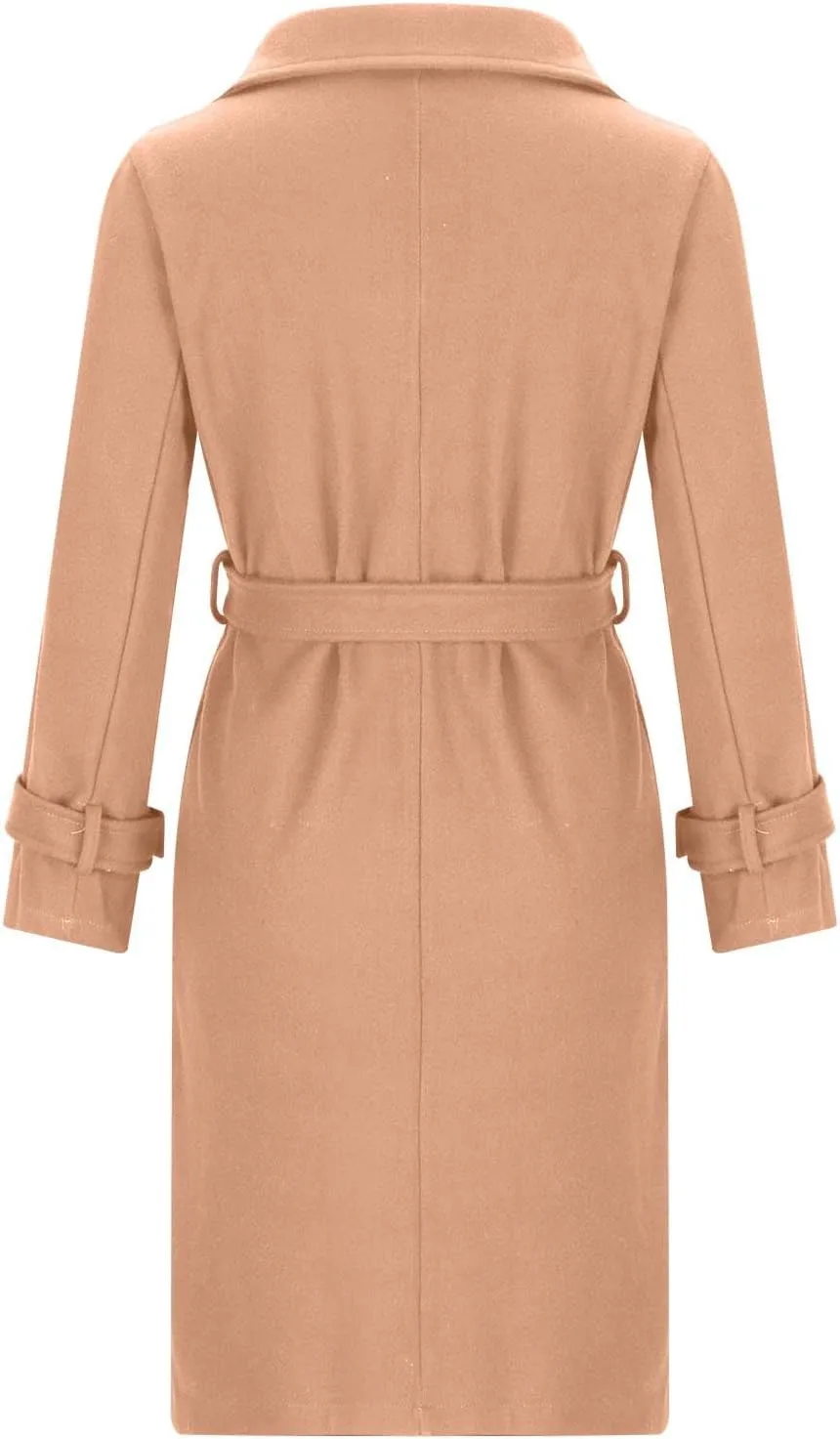 Womens Blazers Lapel Collar Trench Coat Winter Woolen Clothes Coat Trench Jacket Long Overcoat Outwear