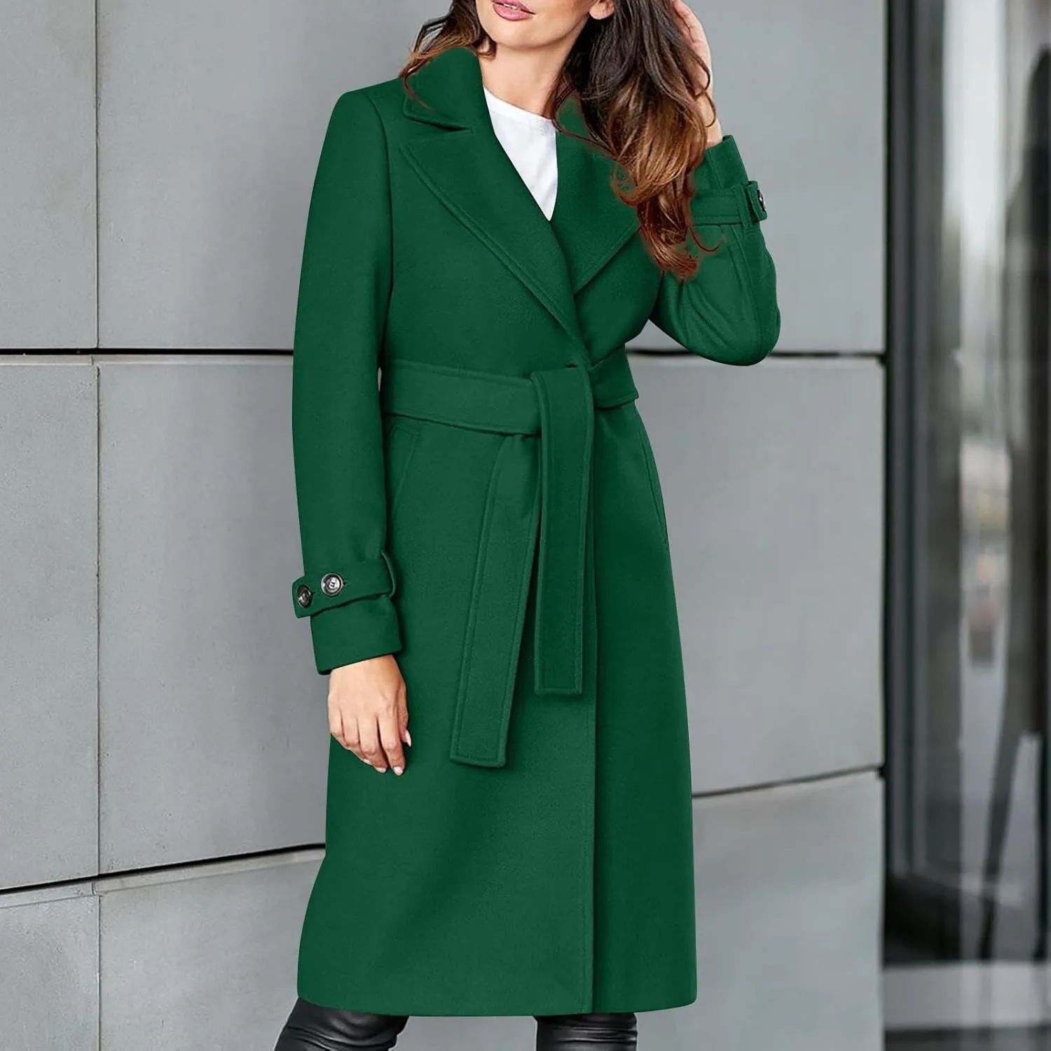 Womens Blazers Lapel Collar Trench Coat Winter Woolen Clothes Coat Trench Jacket Long Overcoat Outwear