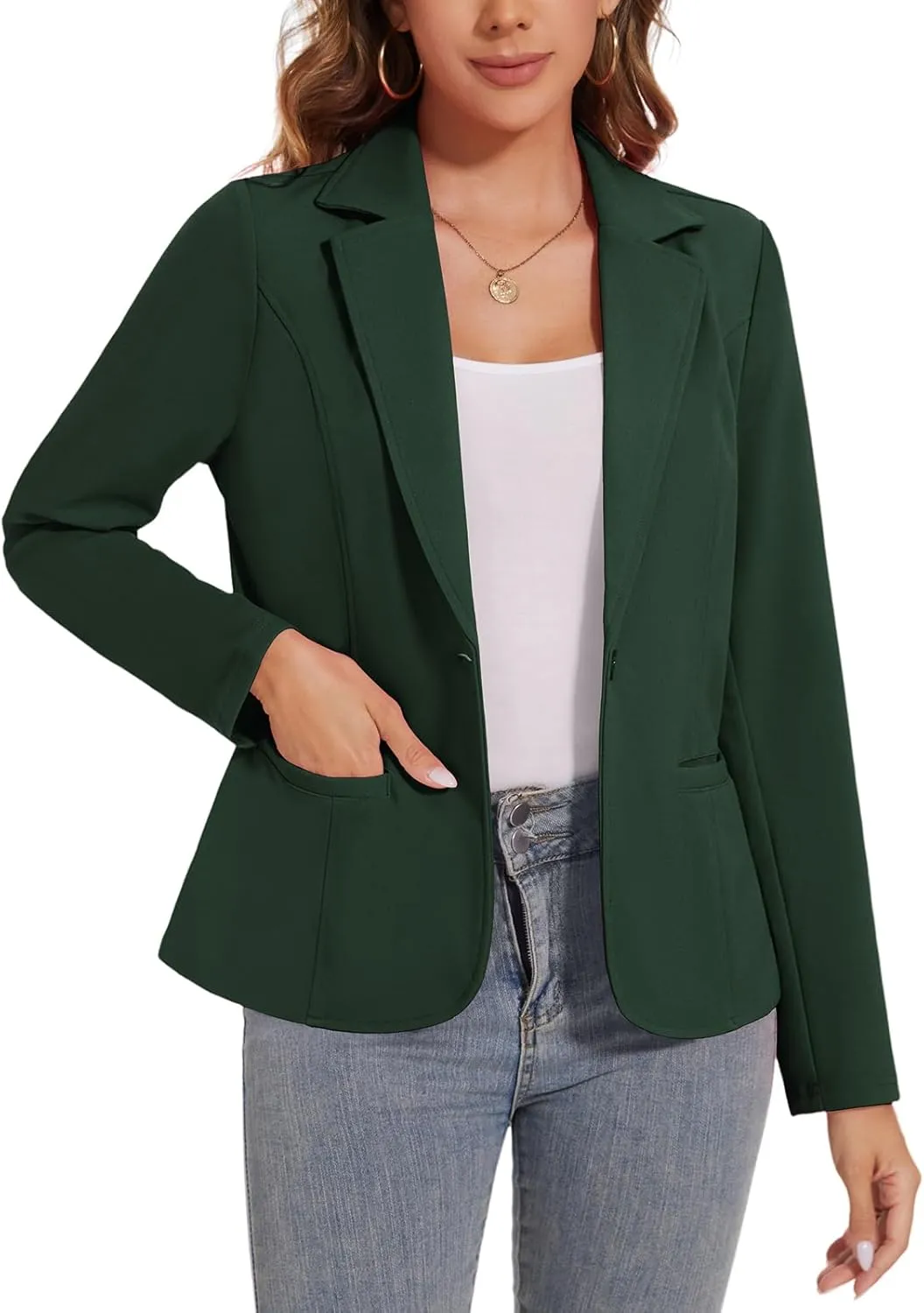 Women's Button Front Blazer Jackets Long Sleeve Lapel Business Casual Office Work Lightweight Blazers with Pocket