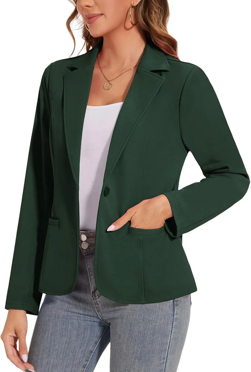Women's Button Front Blazer Jackets Long Sleeve Lapel Business Casual Office Work Lightweight Blazers with Pocket
