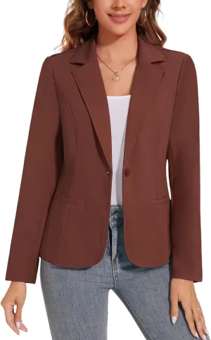 Women's Button Front Blazer Jackets Long Sleeve Lapel Business Casual Office Work Lightweight Blazers with Pocket