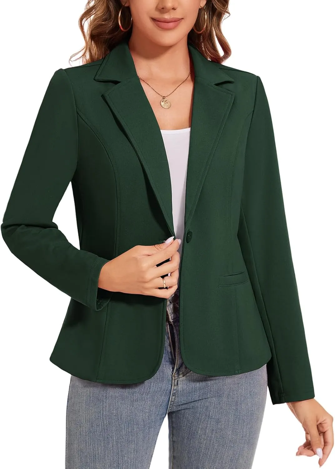 Women's Button Front Blazer Jackets Long Sleeve Lapel Business Casual Office Work Lightweight Blazers with Pocket