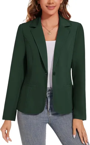 Women's Button Front Blazer Jackets Long Sleeve Lapel Business Casual Office Work Lightweight Blazers with Pocket