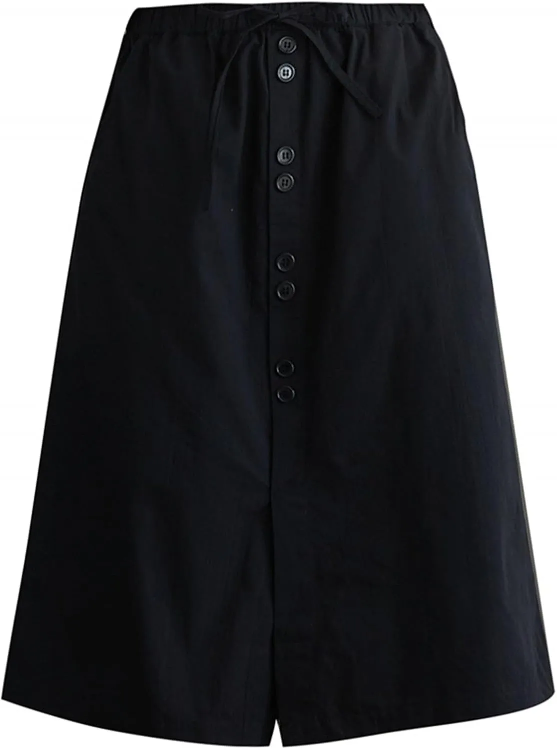 Women's Button Front Cotton Midi Skirt Summer Dressy A-Line Pencil Skirts Drawstring High Waist Office Work Skirt