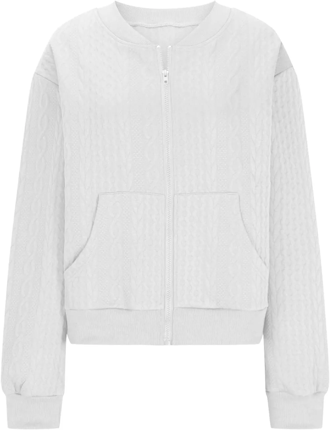 Women's Cardigan Zip Up Cable Knit Long Sleeve Trendy Y2K Sweater Jacket Crewneck Casual Teen Girls Coat 2024 Fall