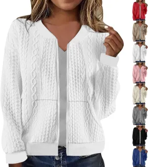 Women's Cardigan Zip Up Cable Knit Long Sleeve Trendy Y2K Sweater Jacket Crewneck Casual Teen Girls Coat 2024 Fall