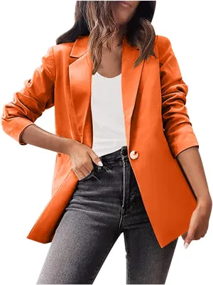 Womens Casual Blazer Jackets Suit Long Sleeve Open Front with Button Fall Outfits Cardigan Jacket for Business Office