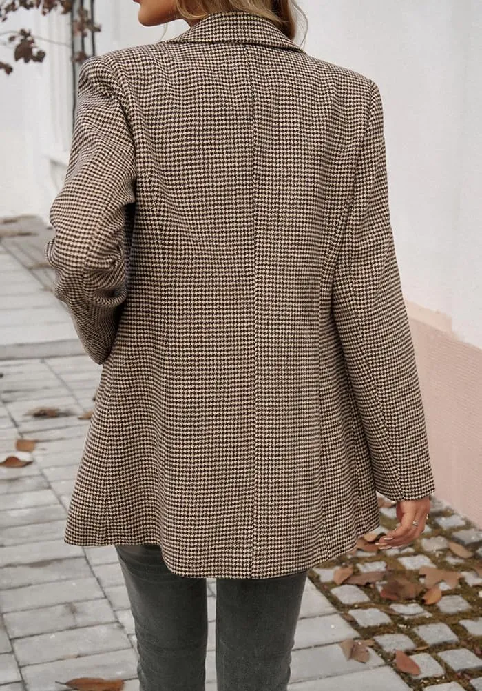 Womens Casual Blazer Open Front Long Sleeve Lapel Houndstooth Jacket Blazers Bussiness Work Office Suits