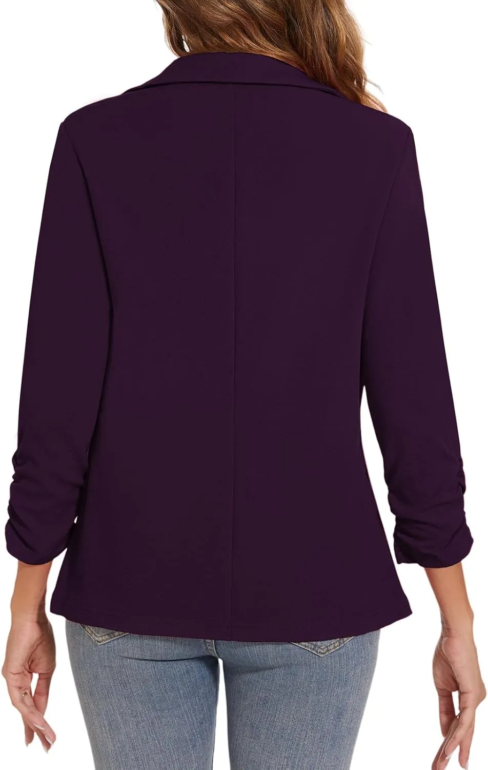Women's Casual Button Front Blazer Jackets Ruched 3/4 Sleeve Lapel Office Work Lightweight Blazers with Pockets