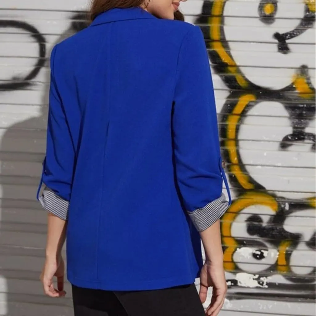 Womens Casual Comfy Blazers 3/4 Sleeve Lapel Button Slim Fit Work Office Blazer Jacket Open Front Lightweight Lounge Suit