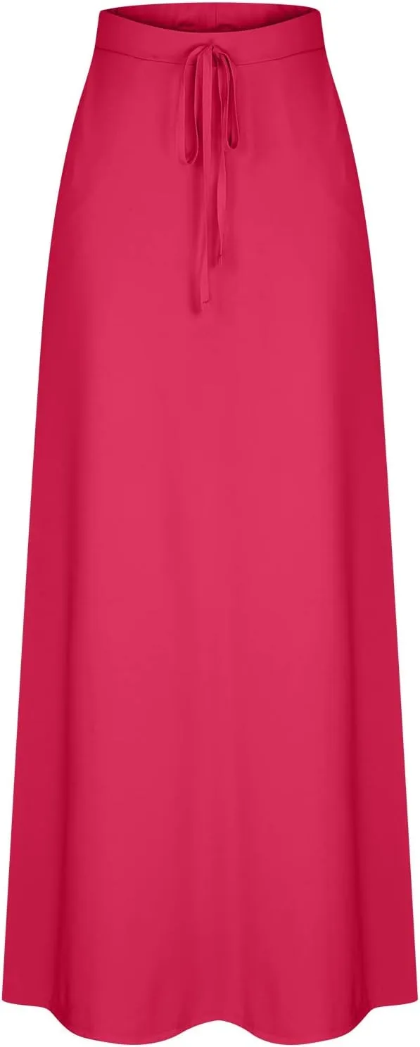 Women's Casual Flared Maxi Skirts Drawstring High Waist A Line Long Skirts Casual Slim Fit Pencil Skirt with Pockets