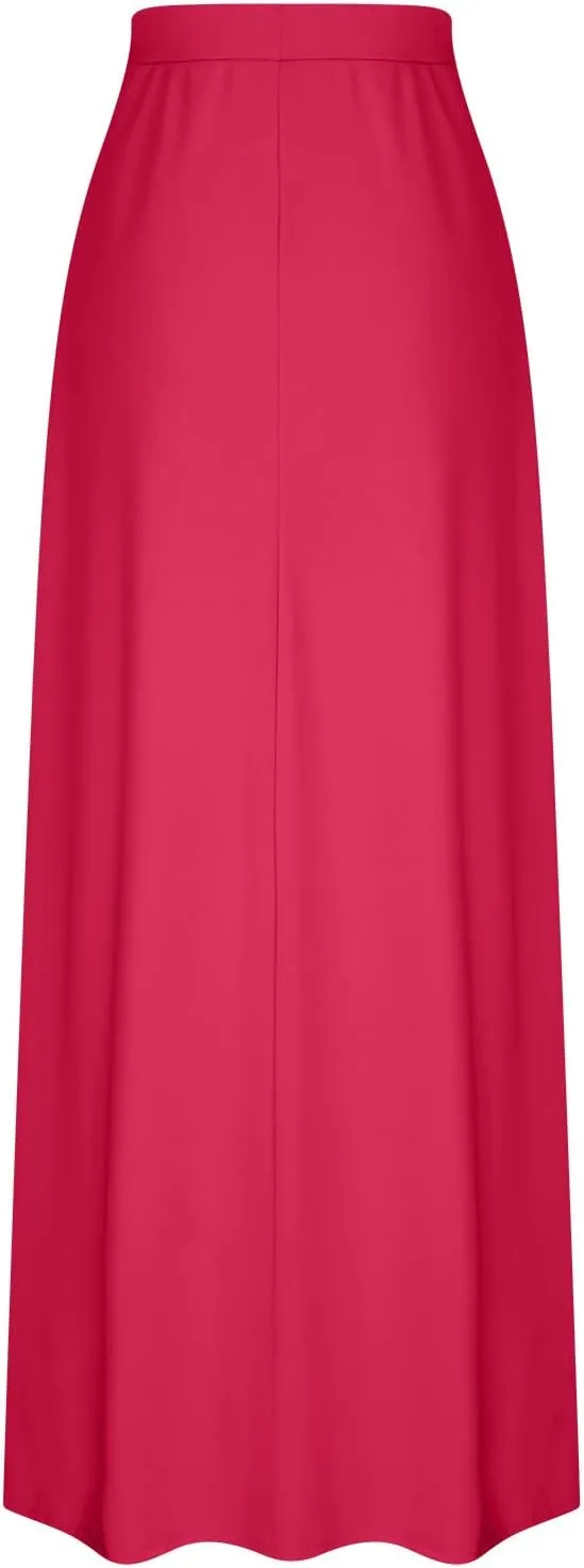 Women's Casual Flared Maxi Skirts Drawstring High Waist A Line Long Skirts Casual Slim Fit Pencil Skirt with Pockets
