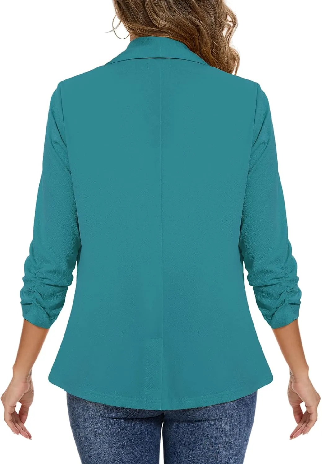 Women's Casual Open Front Blazers Shawl Lapel Ruched 3/4 Sleeve Office Lightweight Blazer Jackets with Pockets
