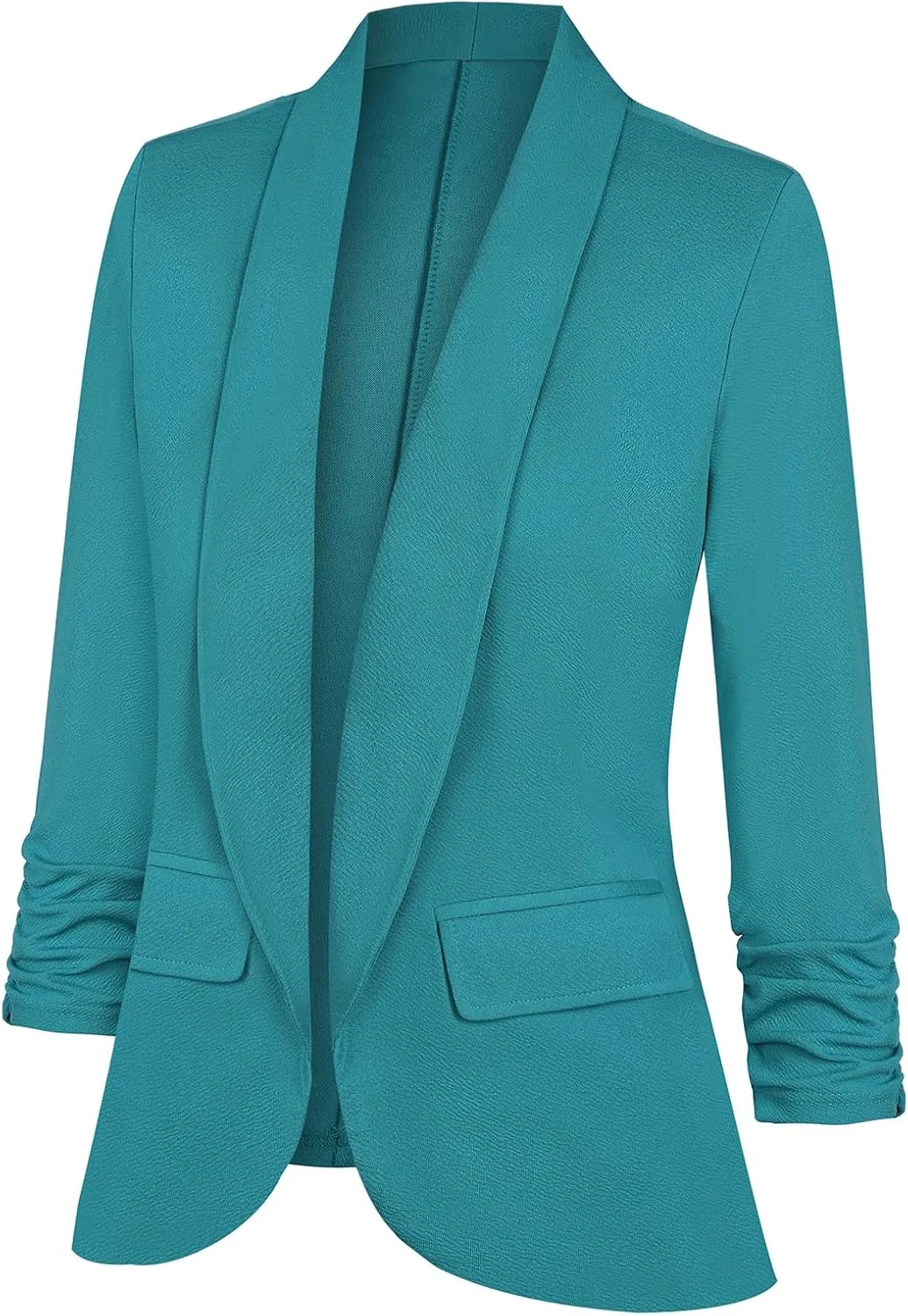 Women's Casual Open Front Blazers Shawl Lapel Ruched 3/4 Sleeve Office Lightweight Blazer Jackets with Pockets