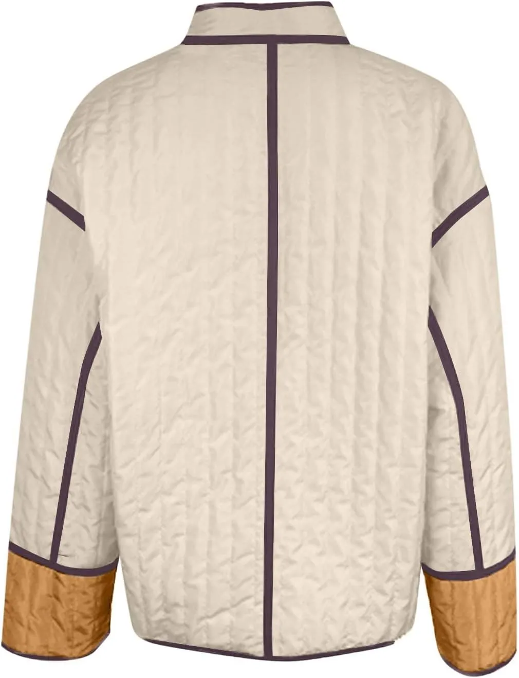 Womens Casual Quilted Jacket Winter Lightweight Color Block Padded Coat Y2k Long Sleeve Cropped Cotton Jackets
