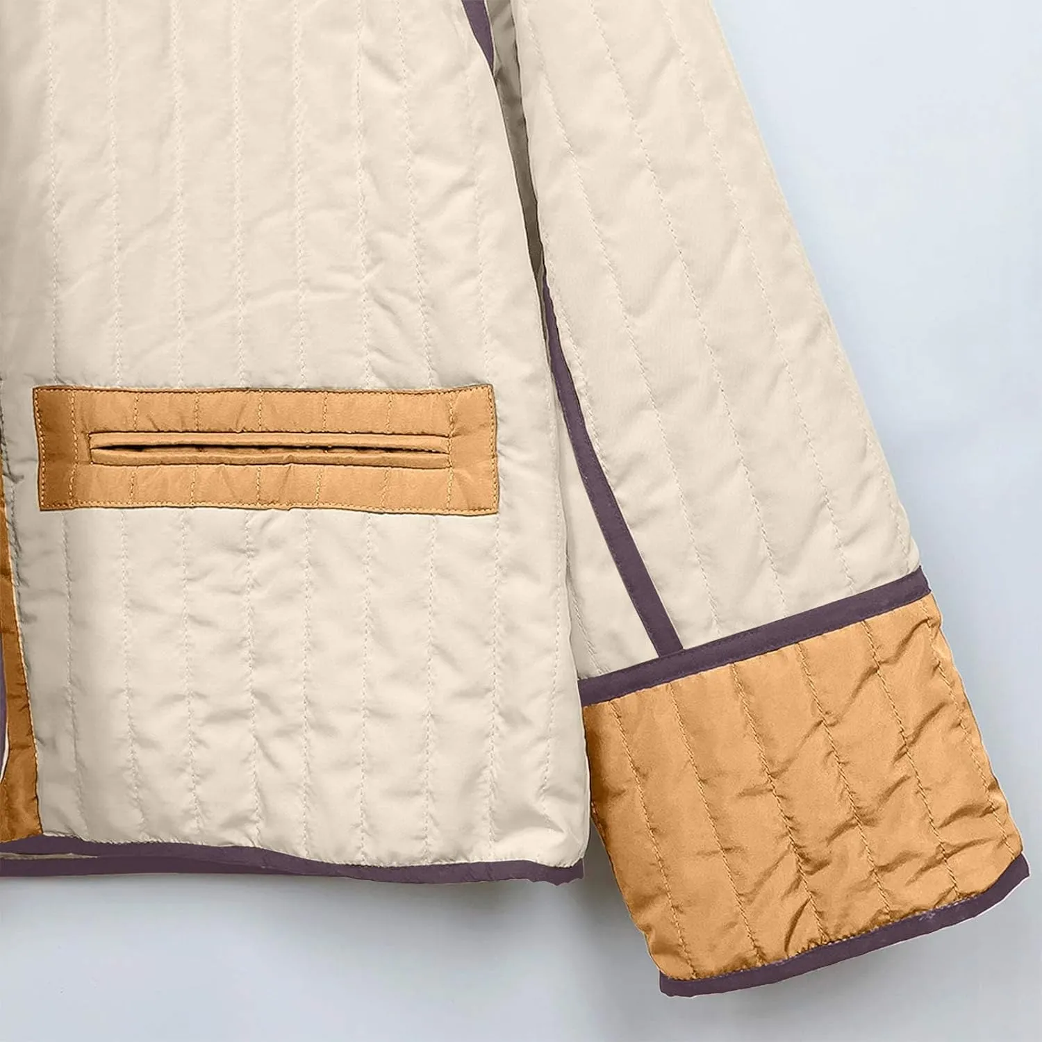 Womens Casual Quilted Jacket Winter Lightweight Color Block Padded Coat Y2k Long Sleeve Cropped Cotton Jackets