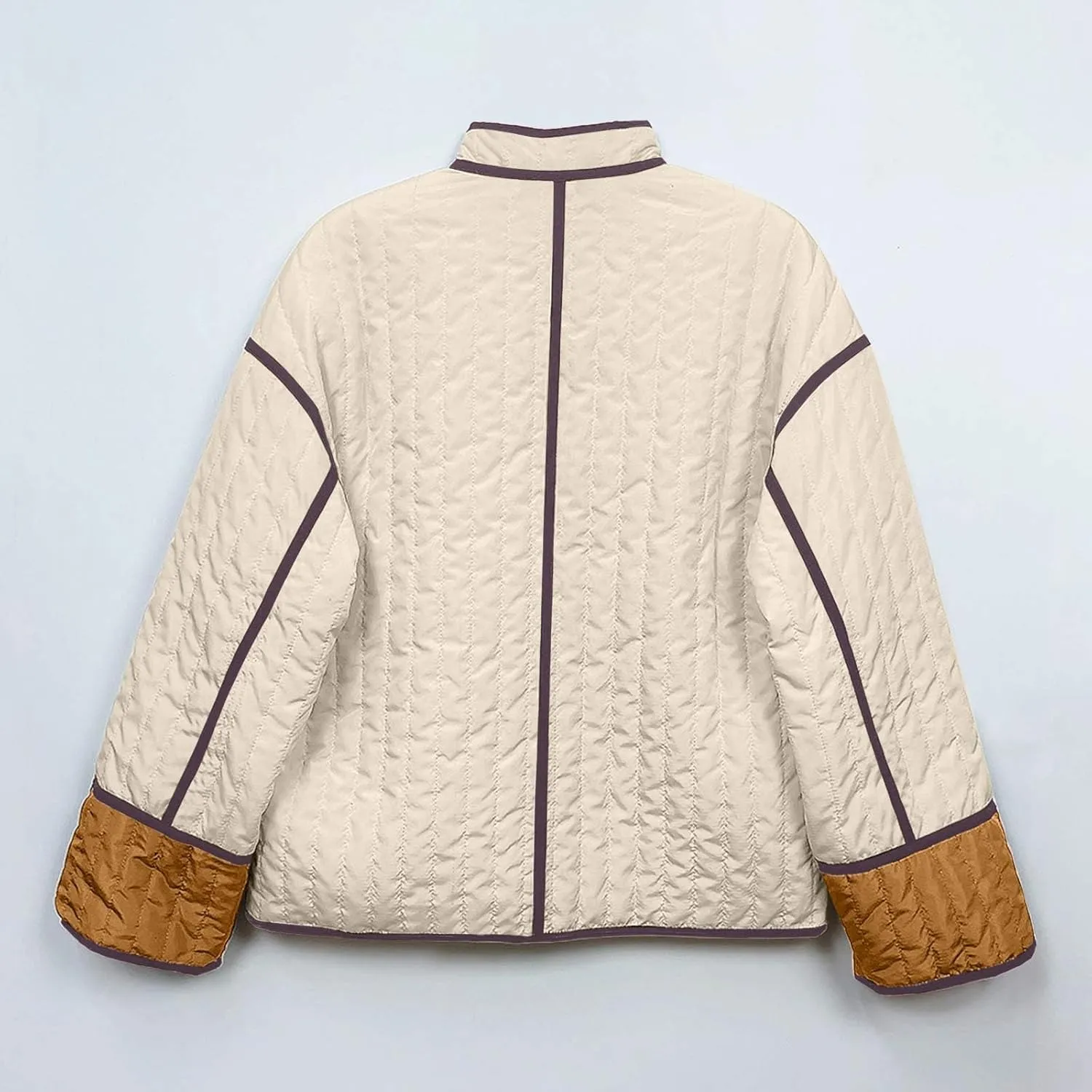 Womens Casual Quilted Jacket Winter Lightweight Color Block Padded Coat Y2k Long Sleeve Cropped Cotton Jackets