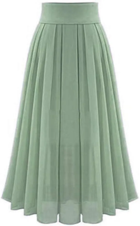 Women's Chiffon Midi Skirt High Waisted Flowy Pleated Skirts Elastic A-Line Long Skirts Casual Summer Maxi Long Skirts