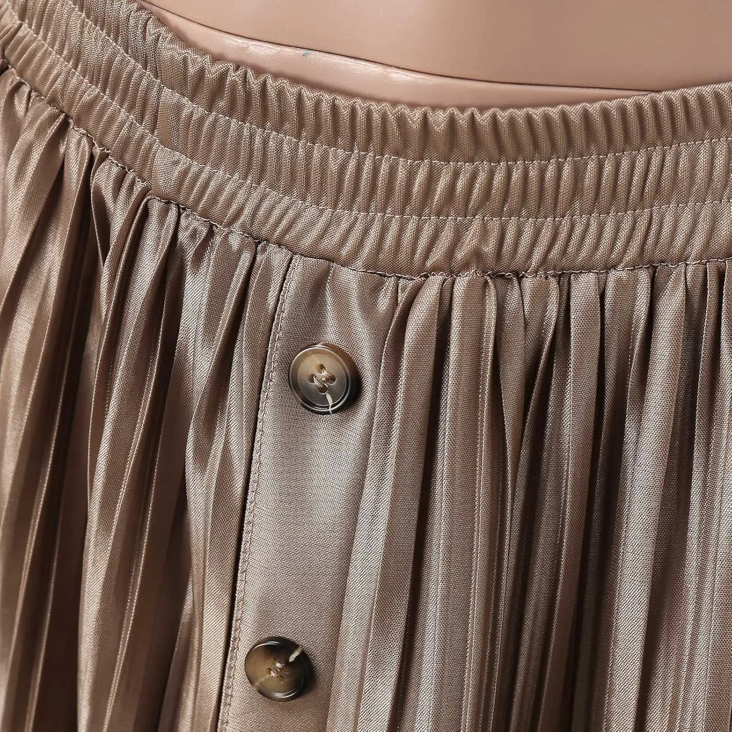 Women's Elastic Waist Party Shiny Accordion Pleated Midi Skirt Maternity Long Skirt