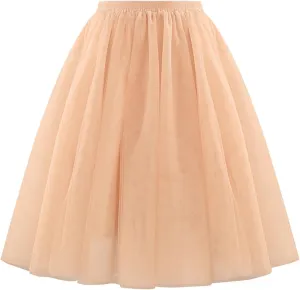 Women's Elegant Elastic Ruffle Petticoat Lightweight Underskirts for Cosplay Party Midi Skirt Tulle A-Line Tutu Skirt
