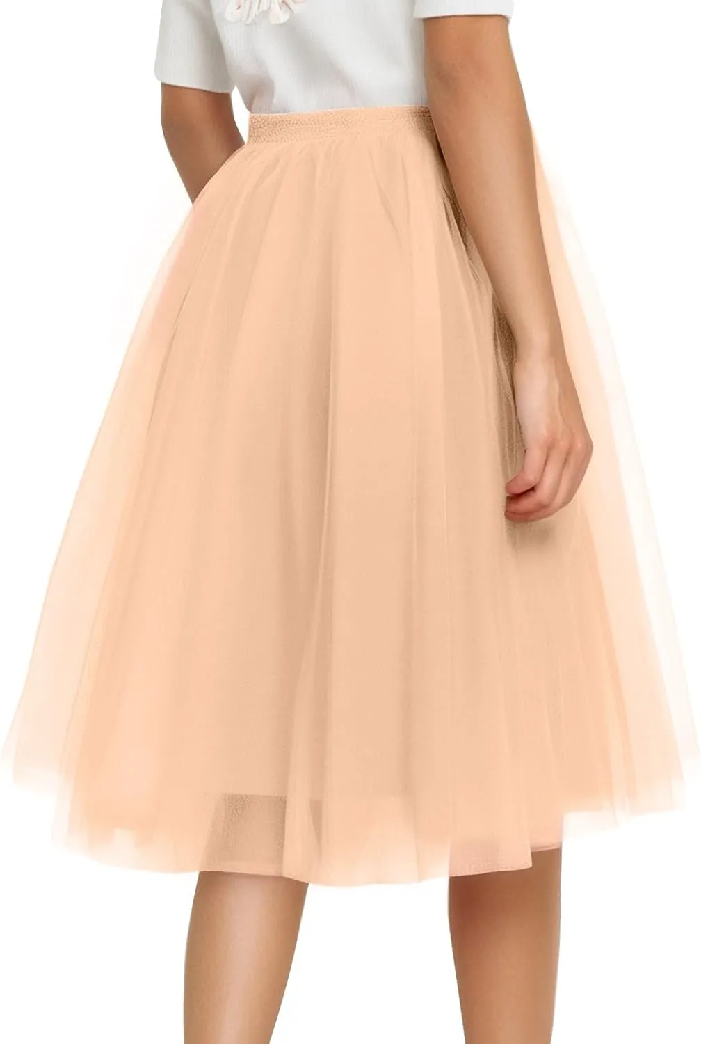 Women's Elegant Elastic Ruffle Petticoat Lightweight Underskirts for Cosplay Party Midi Skirt Tulle A-Line Tutu Skirt