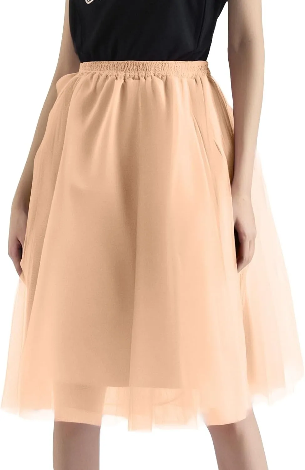 Women's Elegant Elastic Ruffle Petticoat Lightweight Underskirts for Cosplay Party Midi Skirt Tulle A-Line Tutu Skirt