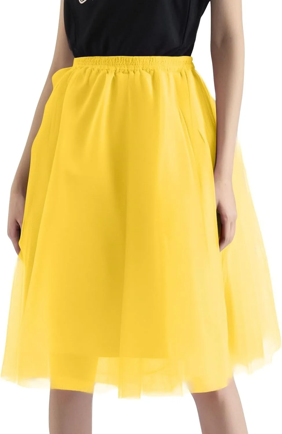 Women's Elegant Elastic Ruffle Petticoat Lightweight Underskirts for Cosplay Party Midi Skirt Tulle A-Line Tutu Skirt