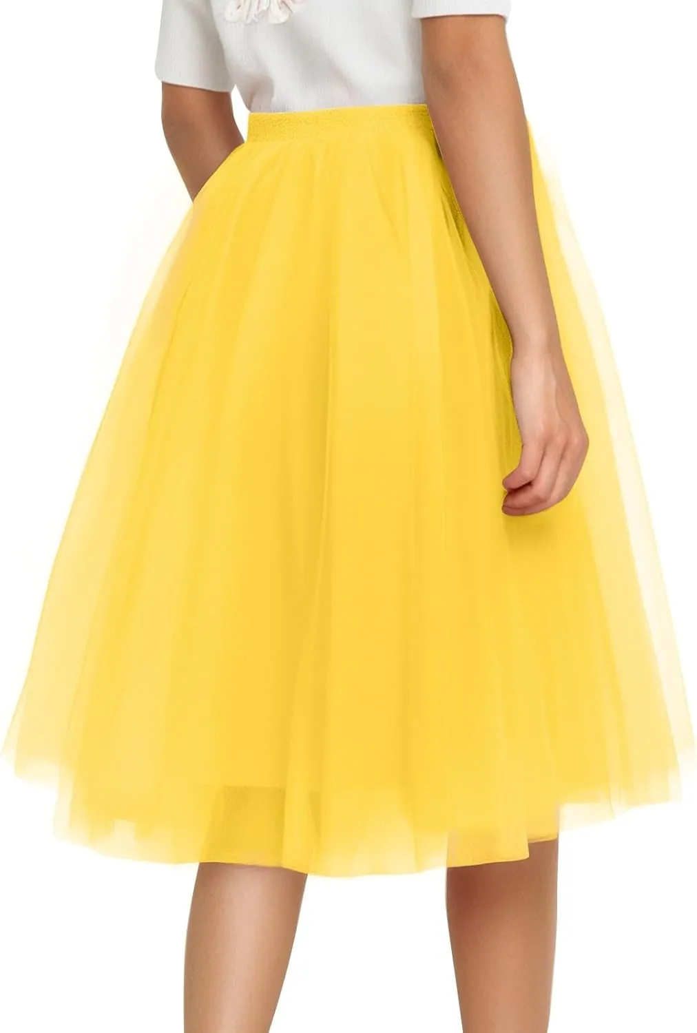 Women's Elegant Elastic Ruffle Petticoat Lightweight Underskirts for Cosplay Party Midi Skirt Tulle A-Line Tutu Skirt