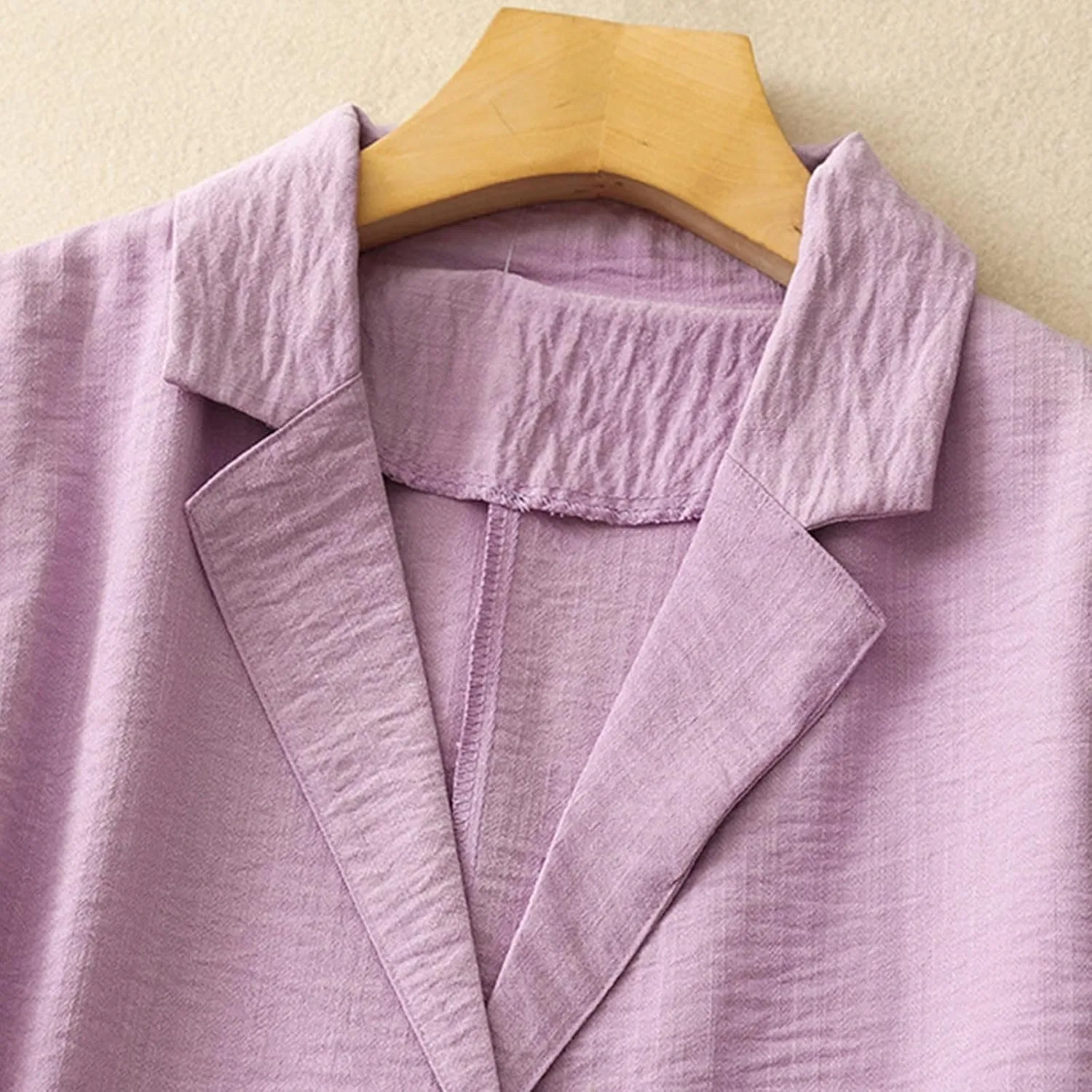 Women's Fall Casual Cotton Linen Blazers Lapel 3/4 Sleeve Open Front Lightweight Solid Color Jackets Coat with Pockets