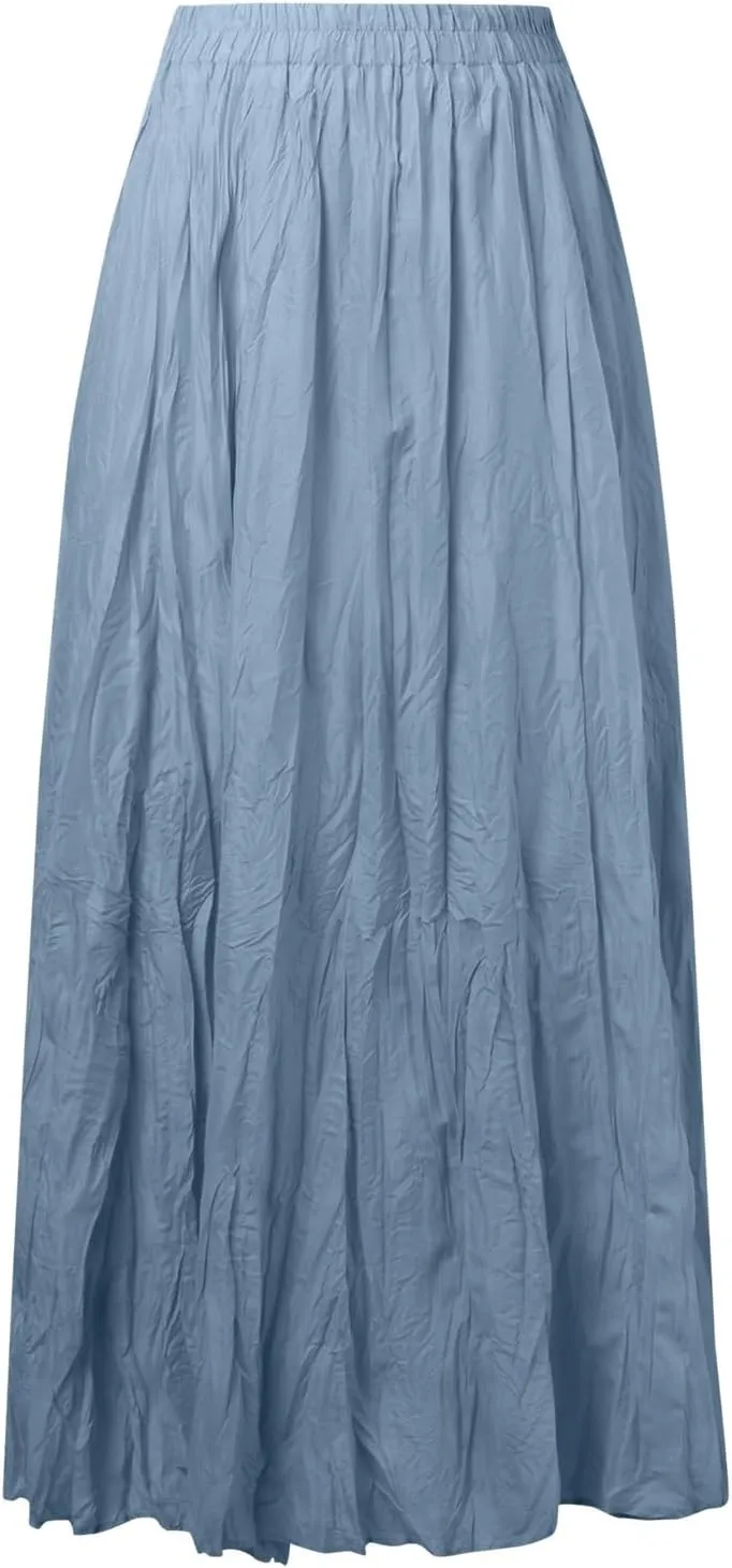 Womens Fashion Casual High Waist Fold A Dress Soild Vintage Loose Beach Wrap Maxi Long Skirt Women Skirt Suits