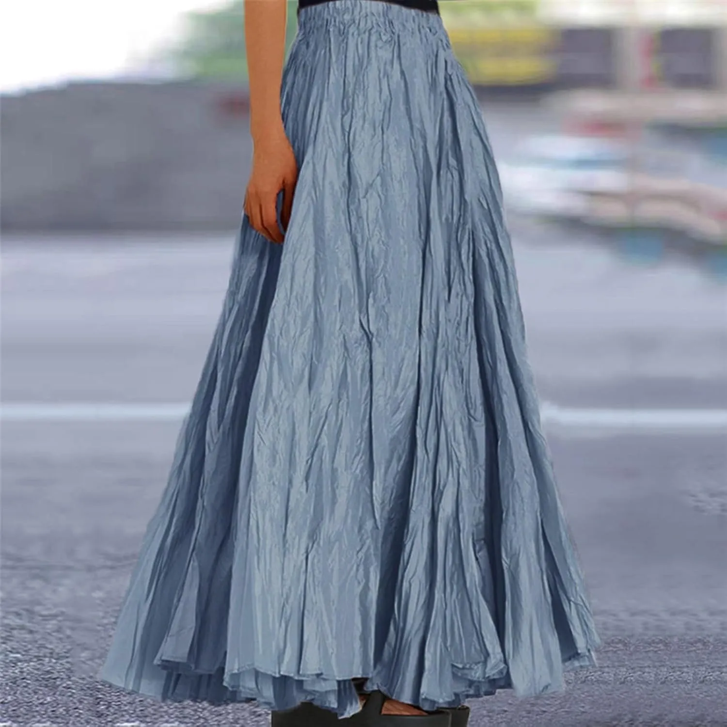 Womens Fashion Casual High Waist Fold A Dress Soild Vintage Loose Beach Wrap Maxi Long Skirt Women Skirt Suits