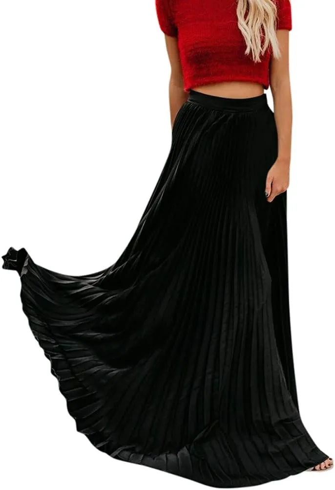 Womens Fashion High Waist Fold Soild Vintage Loose Beach Wrap Maxi Long Skirt Knee Length Knit Skirt