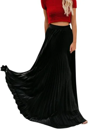 Womens Fashion High Waist Fold Soild Vintage Loose Beach Wrap Maxi Long Skirt Knee Length Knit Skirt