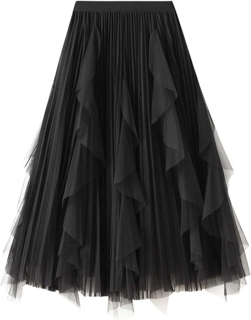 Women's Fashion High Waisted Ruffled Mesh Skirt Women's Mid Length Pleated Skirt Boys Skirt