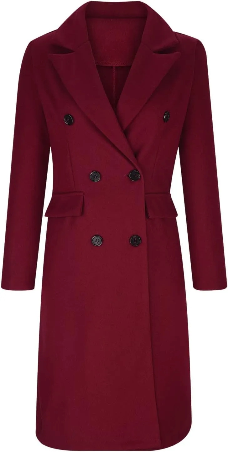 Womens Fashion Long Blazer Business Casual Double Breasted Trench Coats Notched Lapel Long Sleeve Outerwear