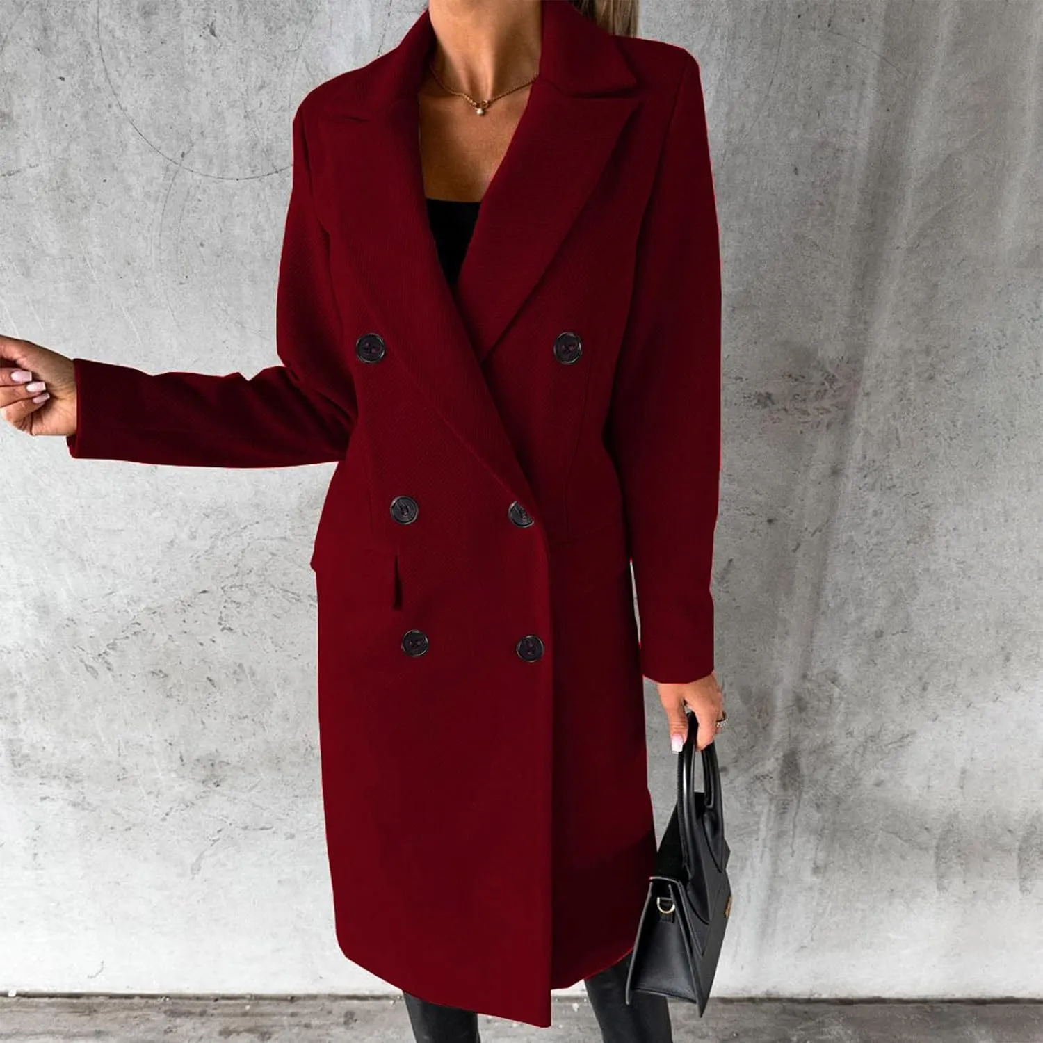 Womens Fashion Long Blazer Business Casual Double Breasted Trench Coats Notched Lapel Long Sleeve Outerwear