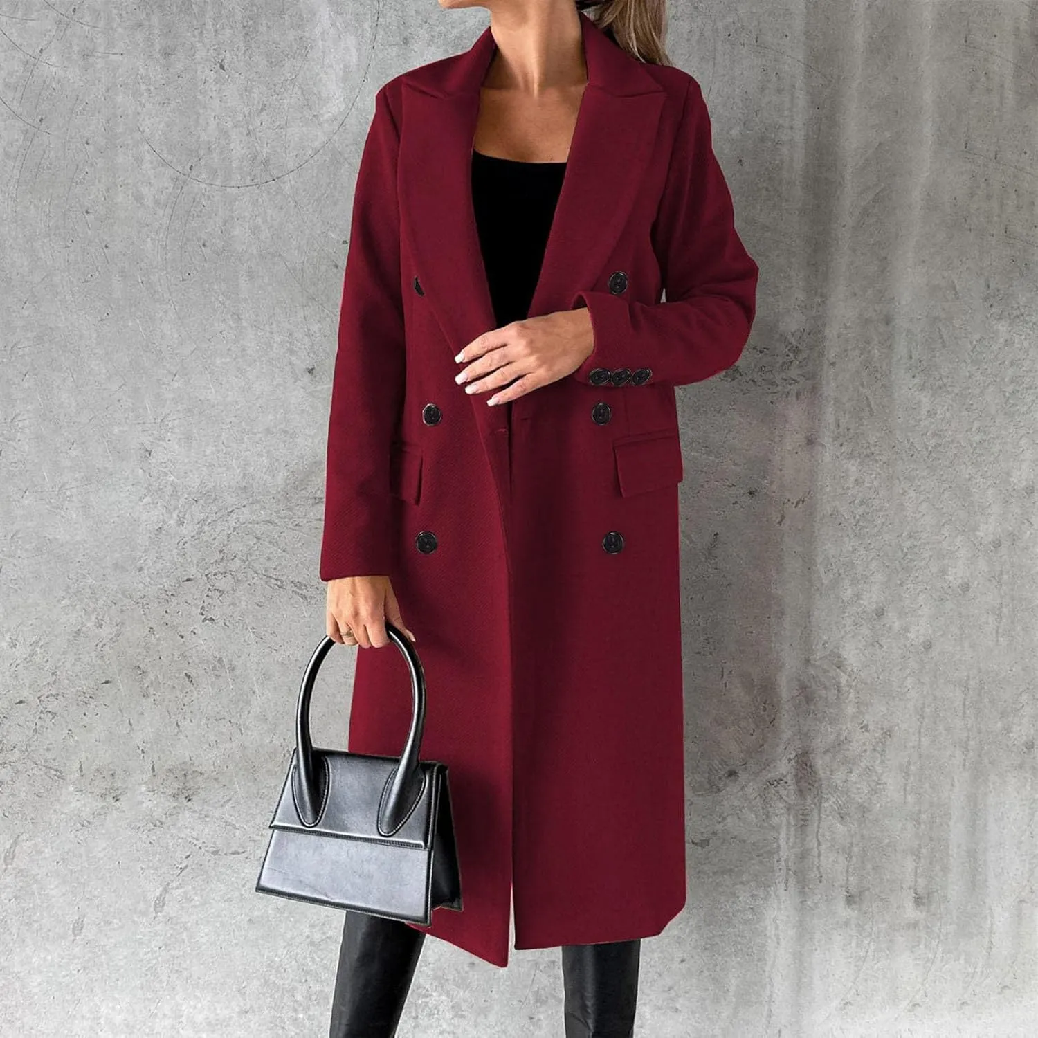 Womens Fashion Long Blazer Business Casual Double Breasted Trench Coats Notched Lapel Long Sleeve Outerwear
