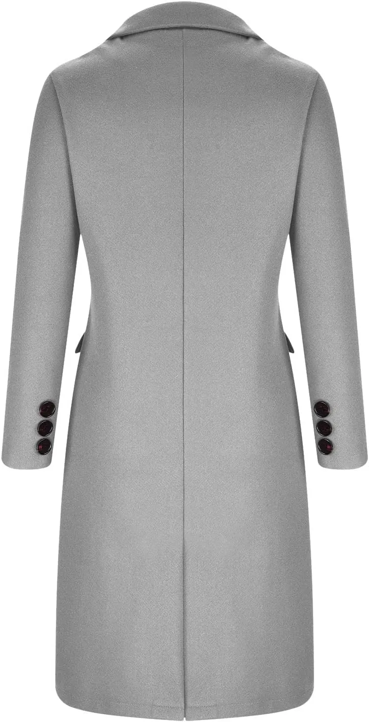 Womens Fashion Long Blazer Business Casual Double Breasted Trench Coats Notched Lapel Long Sleeve Outerwear