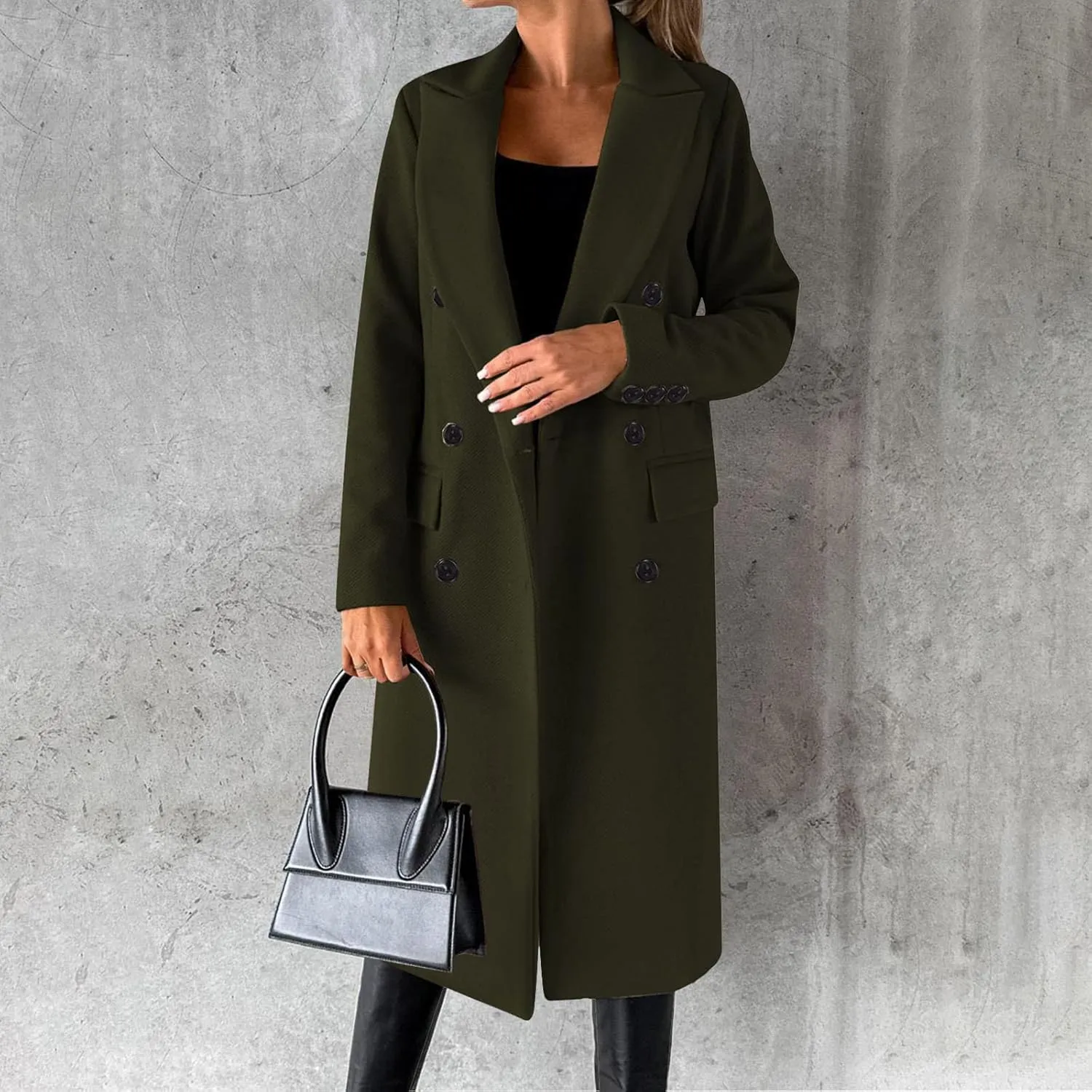 Womens Fashion Long Blazer Business Casual Double Breasted Trench Coats Notched Lapel Long Sleeve Outerwear