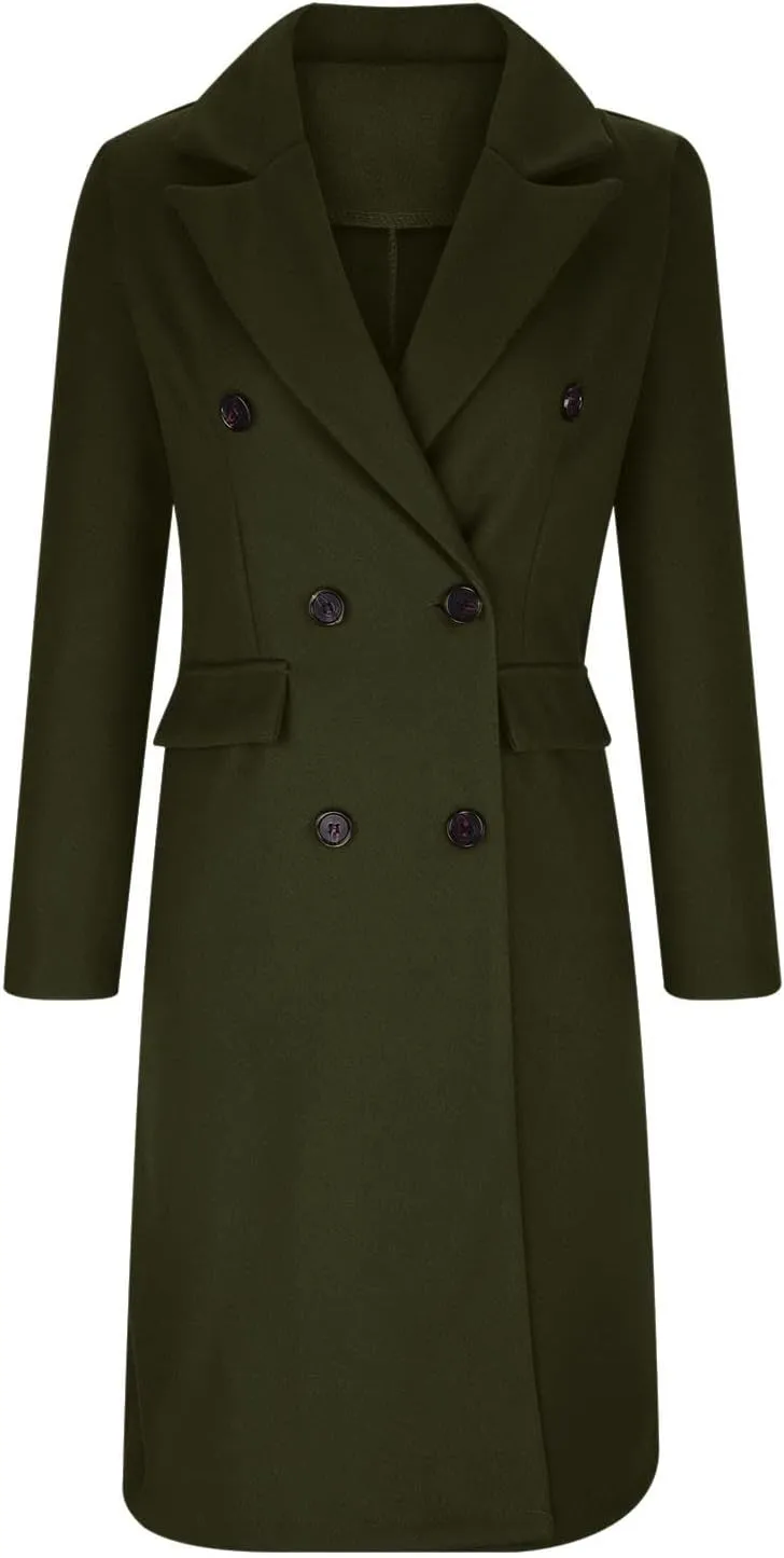 Womens Fashion Long Blazer Business Casual Double Breasted Trench Coats Notched Lapel Long Sleeve Outerwear