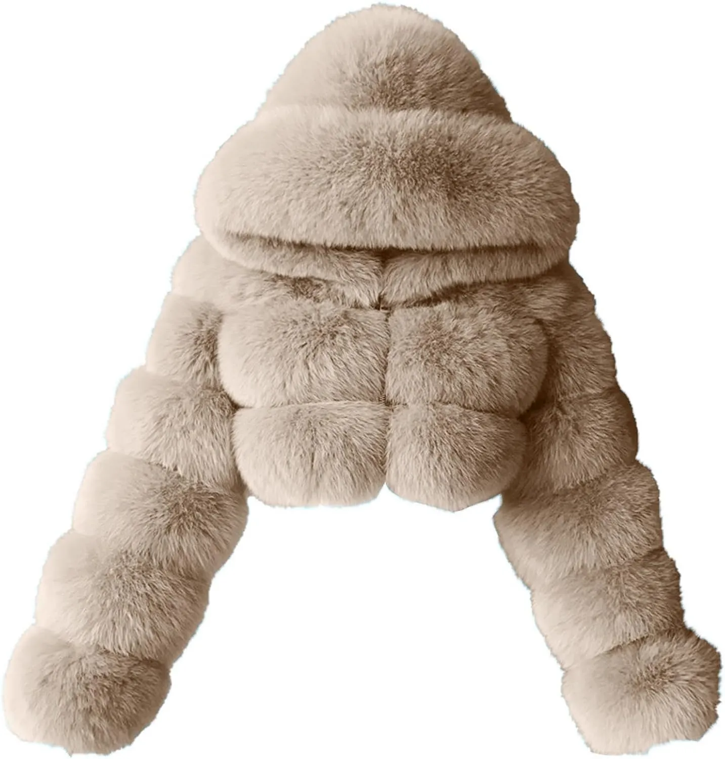 Women's Faux Fur Jacket Casual Fashion Cropped Coat Fluffy Shaggy Solid Outerwear Winter Warm Hooded Cardigan