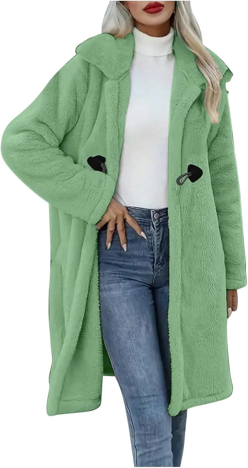 Womens Fuzzy Fleece Cardigan Coat Coatigan 2024 Fall Winter Warm Fuzzy Coat Lightweight Open Front Long Trench Coats