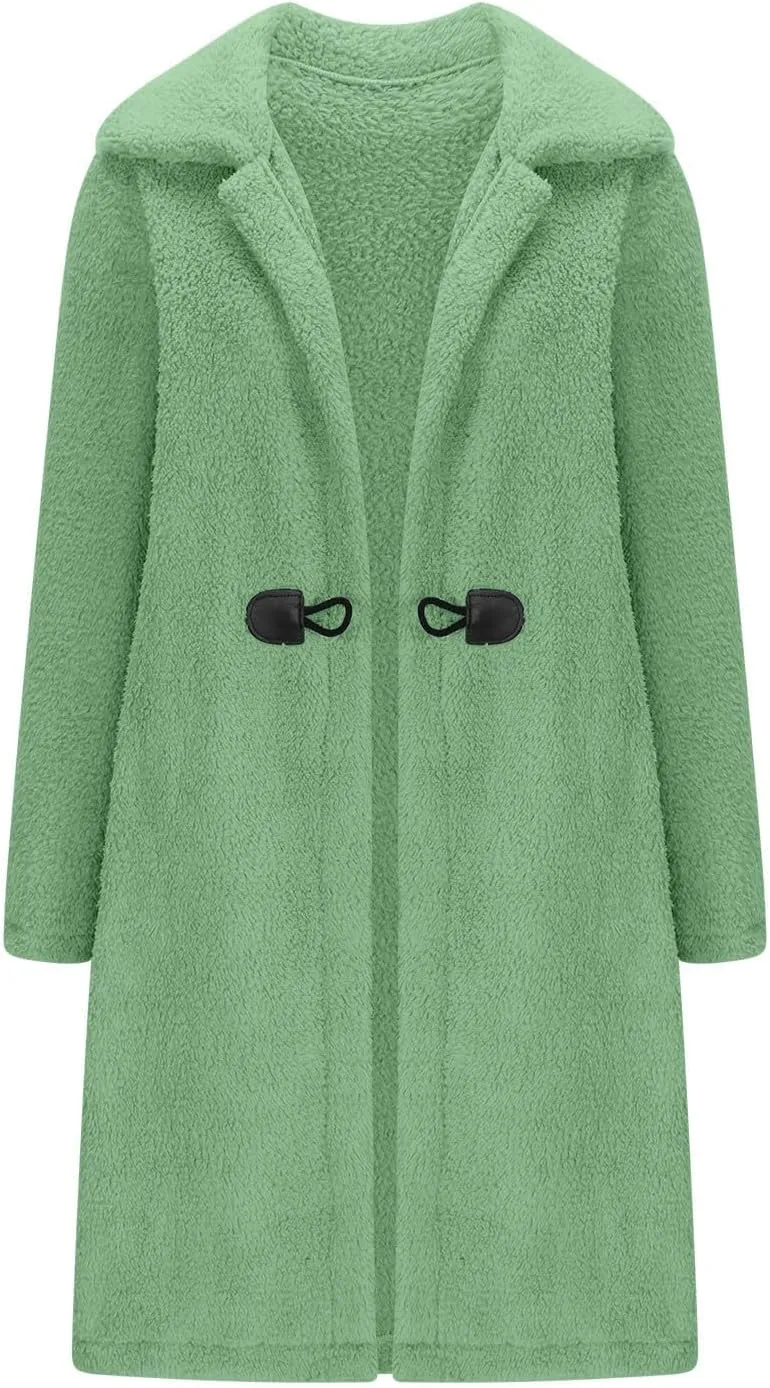 Womens Fuzzy Fleece Cardigan Coat Coatigan 2024 Fall Winter Warm Fuzzy Coat Lightweight Open Front Long Trench Coats